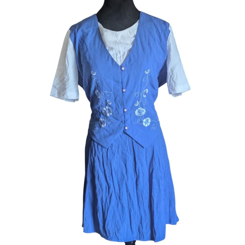 VTG Miss Dorby Floral Embroidered 90s Cottagecore Vest Dress, Size L